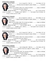 English Worksheet: michael jackson biography