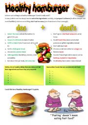 English Worksheet: A HEALTHY HAMBURGER