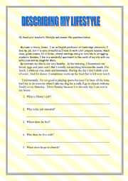 English Worksheet: Reading comprehension: My lifestyle