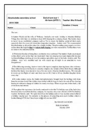 English Worksheet: end of term test 1 ,4th form