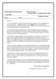 English Worksheet: end of term test 1 ,2nd form