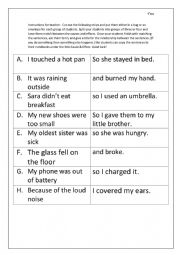 English Worksheet: Introducing cause and effect activity + 2 senerio cards 