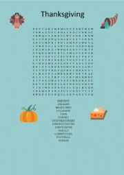 English Worksheet: Thanksgiving wordsearch