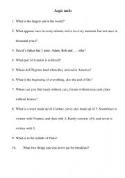 English Worksheet: Logic Tasks