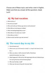 English Worksheet: writing