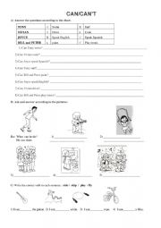 English Worksheet: can - can�t