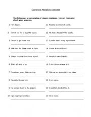 English Worksheet: Common Grammar Mistakes Exercise