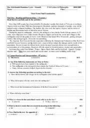 English Worksheet: earthquake exam