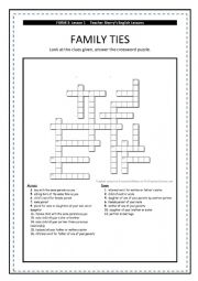 English Worksheet: family ties crossword