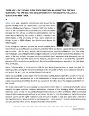 English Worksheet: Marie Curie biography read and find differences