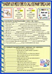 English Worksheet: MANY OR MUCH? with KEY
