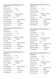 English Worksheet: (to) infinitive