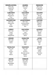 English Worksheet: TV TABOO CARDS