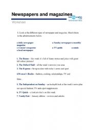 English Worksheet: Newspapers and magazines