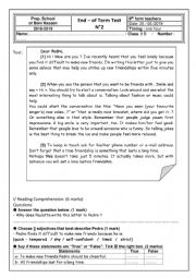 English Worksheet: mid term test number 2 for 8th form