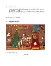 English Worksheet: Christmas describing a picture and two story topics