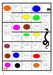 English Worksheet: Colours Snakes and Ladders