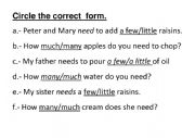 English Worksheet: A FEW, LITTLE, MUCH, MANY