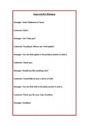 English Worksheet: Supermarket Dialogue