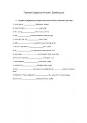 English Worksheet: Present Simple vs Present Continuous
