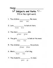 English Worksheet: Verb subject agreement