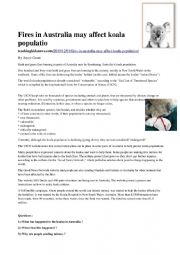 English Worksheet: Australia: Fires affecting koalas