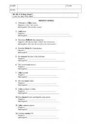 English Worksheet: PRESENT SIMPLE_AFFIRMATIVE, NEGATIVE AND INTERROGATIVE