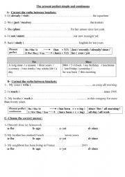 English Worksheet: the present perfect simple and continuous