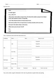 Writing TV letter Planning sheet