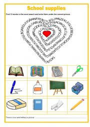 Wordsearch - Scool supplies