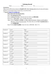 English Worksheet: Listening Journal, writing worksheet