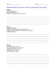 English Worksheet: Book Head Heart Reading Response