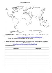 English Worksheet: CONTINENTS, OCEAN, LANGUAGES