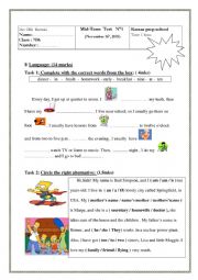 English Worksheet: mid-term test n 1  7th form