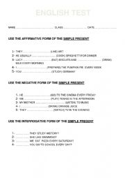 English Worksheet: ENGLISH TEST: SIMPLE PRESENT AND PRESENT CONTINUOUS