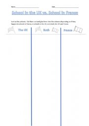 English Worksheet: School in the UK vs. School in France