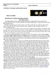 English Worksheet: the solar system unit three