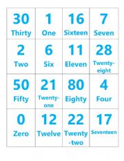 English Worksheet: Bingo numbers