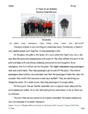 Reading Comprehension: A Team on an Airplane