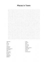 English Worksheet: Places in Town Wordsearch