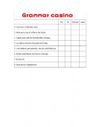 English Worksheet: grammar casino past tense