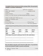 English Worksheet: present simple or present continuous
