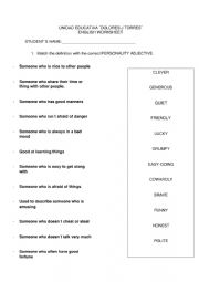 PERSONALITY ADJECTIVES MATCHING ACTIVITY