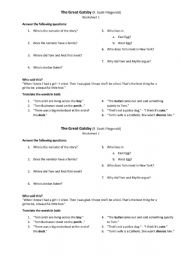 Great Gatsby: reading comprehension questions (Ch 1-2)
