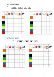 English Worksheet: Battleship game - colours, words