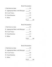 English Worksheet: Children�s Reading Rubric