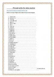 English Worksheet: Phrasal verbs for daily routine with film