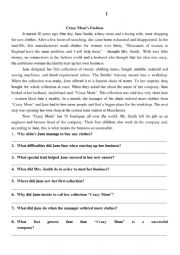English Worksheet: reading  text