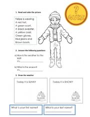 English Worksheet: Quiz About clothes, seasons and colors 