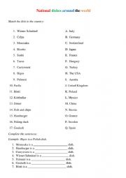 English Worksheet: National dishes around the world